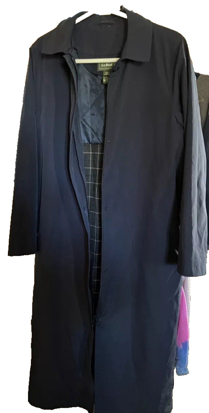Vintage LL BEAN Blue Long Trench Coat/Poncho Women Size M (0053)